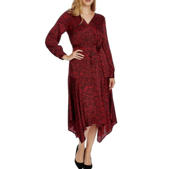 Vince Camuto Midi Dress Red Black Long Sleeve XS NWT - Picture 1 of 11